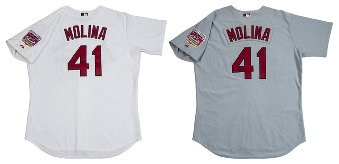 2005 Yadier Molina Lot of (2) Game Used and Signed St. Louis Cardinals Home and Away Jerseys (PSA/DNA Pre-Cert)
